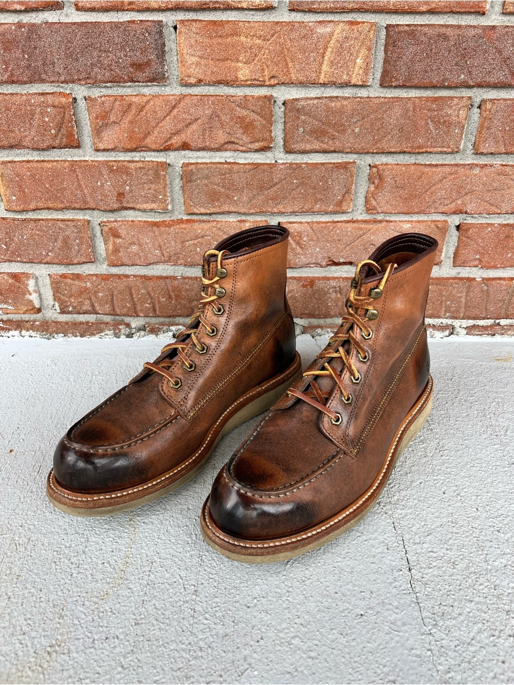 Frye Men's Brown Leather Moc Toe Lace-Up Boots